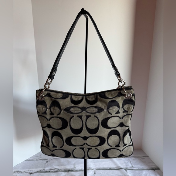 Authentic Coach Black and Brown Signature Shoulder Bag - Picture 2 of 14